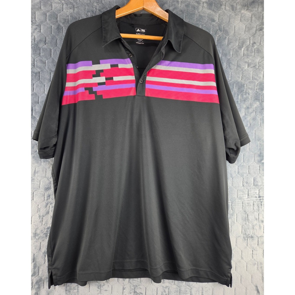 Adidas Golf ClimaCool Black Pink Purple Pixelated‎ Stripe Polo Shirt Mens 2XL